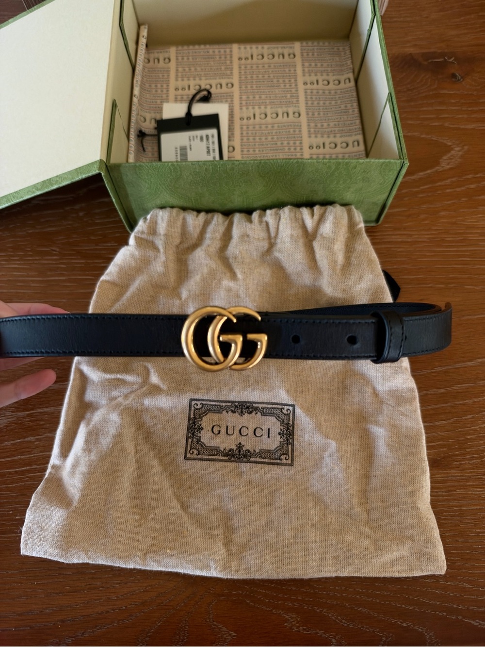 Gucci Black Leather Belt with Gold Double G Buckle
